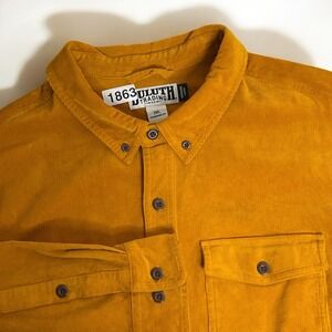 Duluth Trading Shirt Men 2XL Caramel Yellow Corduroy Long Sleeve Untucked Button